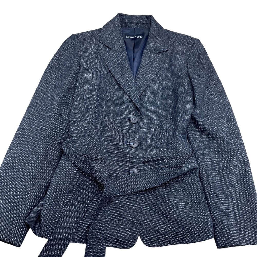 Evan Picone Blazer Women 10 Blue White Fleck Belt Suit Jacket VTG